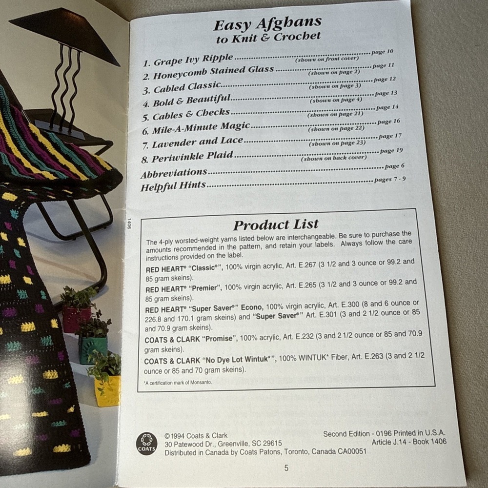 Vtg Rare Red Heart Easy Afghans to Knit or Crochet 1994 Bk 1406 Pattern Yarn DIY - Picture 11 of 14
